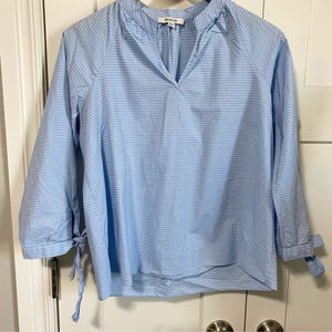 Madewell striped tie sleeve popover top blue white size small